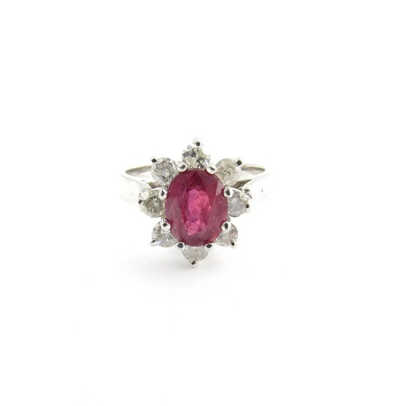 Vintage 14 Karat White Gold Natural Ruby and Diamond Ring Size 6.5 #5302